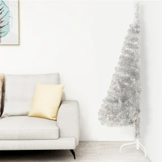 vidaXL - Kunstkerstboom - half - met - standaard - 120 - cm - PET - zilverkleurig
