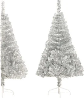 vidaXL - Kunstkerstboom - half - met - standaard - 120 - cm - PET - zilverkleurig