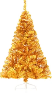 vidaXL - Kunstkerstboom - half - met - standaard - 120 - cm - PET - goudkleurig
