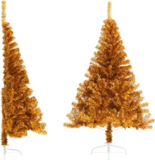vidaXL - Kunstkerstboom - half - met - standaard - 120 - cm - PET - goudkleurig