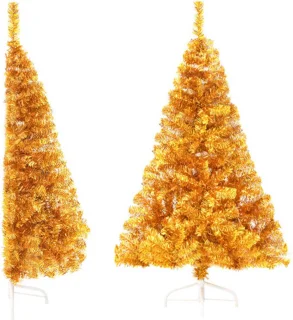 vidaXL - Kunstkerstboom - half - met - standaard - 120 - cm - PET - goudkleurig