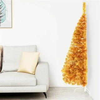 vidaXL - Kunstkerstboom - half - met - standaard - 120 - cm - PET - goudkleurig