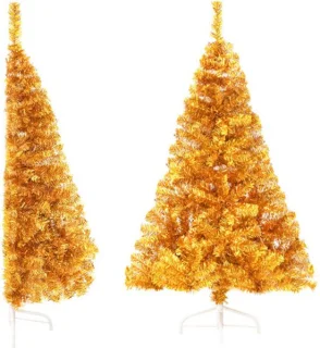 vidaXL - Kunstkerstboom - half - met - standaard - 120 - cm - PET - goudkleurig
