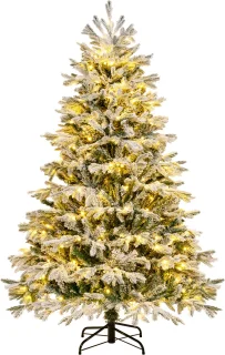 COSTWAY Kunstkerstboom met sneeuw en verlichting, 180 cm dennenboom met 350 warm-witte ledlampen, 1022 gemengde takken, kerstboom, kunstboom voor Kerstmis, wit-groen