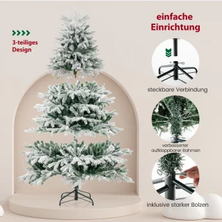 COSTWAY Kunstkerstboom met sneeuw en verlichting, 180 cm dennenboom met 350 warm-witte ledlampen, 1022 gemengde takken, kerstboom, kunstboom voor Kerstmis, wit-groen