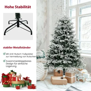 COSTWAY Kunstkerstboom met sneeuw en verlichting, 180 cm dennenboom met 350 warm-witte ledlampen, 1022 gemengde takken, kerstboom, kunstboom voor Kerstmis, wit-groen