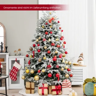 COSTWAY Kunstkerstboom met sneeuw en verlichting, 180 cm dennenboom met 350 warm-witte ledlampen, 1022 gemengde takken, kerstboom, kunstboom voor Kerstmis, wit-groen