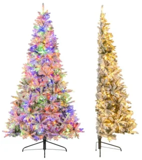 210 cm kunstkerstboom – Halve vorm, voorverlicht met 852 takpunten, PE & PVC, 240 witte LED-lampen