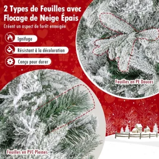 210 cm kunstkerstboom – Halve vorm, voorverlicht met 852 takpunten, PE & PVC, 240 witte LED-lampen