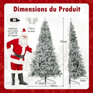 210 cm kunstkerstboom – Halve vorm, voorverlicht met 852 takpunten, PE & PVC, 240 witte LED-lampen