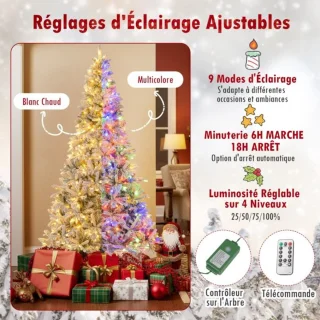 210 cm kunstkerstboom – Halve vorm, voorverlicht met 852 takpunten, PE & PVC, 240 witte LED-lampen