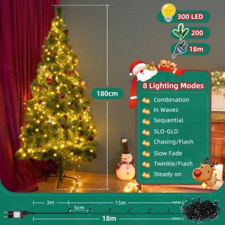 Wat vinden we goed aan de Aigostar 10BZQ - Kunstkerstboom met LED Verlichting - Kerstboom - 180 CM - 300 LED-licht - 200 Takken - Groene