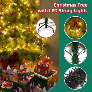 Aigostar 10BZQ - Kunstkerstboom met LED Verlichting - Kerstboom - 180 CM - 300 LED-licht - 200 Takken - Groene