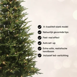 Kerstboom Excellent Slim Led - Kunstkerstboom smal met LED Verlichting - H210 x Ø121 cm - groen - mix pvc/pe