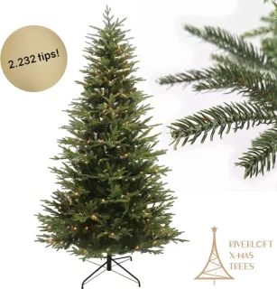 Kerstboom Excellent Slim Led - Kunstkerstboom smal met LED Verlichting - H210 x Ø121 cm - groen - mix pvc/pe
