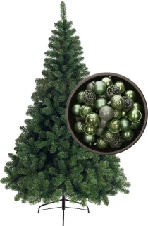 Bellatio Decorations kerstboom H180 cm - met kerstballen salie groen