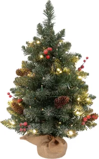 Mini Kerstboom met LED verlichting, 60 cm, dennenappels en bessen