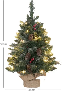 Mini Kerstboom met LED verlichting, 60 cm, dennenappels en bessen