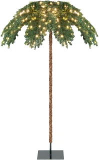 COSTWAY 180 cm verlichte kunstpalm, kunstboom met 250 led-lampjes in warmwit, led-boom met 813 punten en metalen standaard, lichtboom voor Kerstmis en terras, binnen- en buitendecoratie