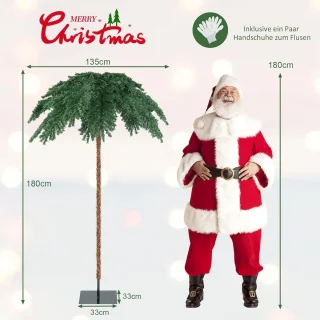COSTWAY 180 cm verlichte kunstpalm, kunstboom met 250 led-lampjes in warmwit, led-boom met 813 punten en metalen standaard, lichtboom voor Kerstmis en terras, binnen- en buitendecoratie
