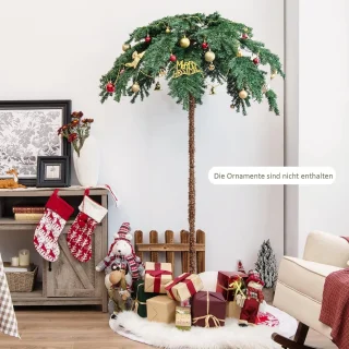 COSTWAY 180 cm verlichte kunstpalm, kunstboom met 250 led-lampjes in warmwit, led-boom met 813 punten en metalen standaard, lichtboom voor Kerstmis en terras, binnen- en buitendecoratie