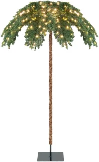 COSTWAY 180 cm verlichte kunstpalm, kunstboom met 250 led-lampjes in warmwit, led-boom met 813 punten en metalen standaard, lichtboom voor Kerstmis en terras, binnen- en buitendecoratie
