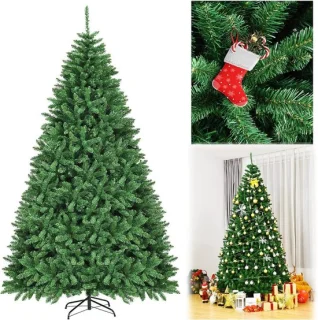 COSTWAY Kunstkerstboom, 180/225/275 cm, dennenboom met metalen standaard, kunstboom Kerstmis inklapsysteem, kerstboom PVC naalden, ideaal voor thuis, kantoor, winkels en hotels, groen (225 cm)