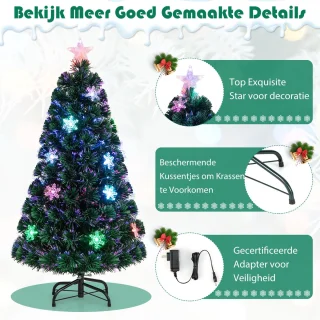 COSTWAY Kunstkerstboom, 90/120/150/180 cm, met glasvezelkleurwisselaar en sterpunt, dennenboom, pvc-naalden, ideaal voor thuis, kantoor, winkels en hotels, groen (120 cm) [Energieklasse F]