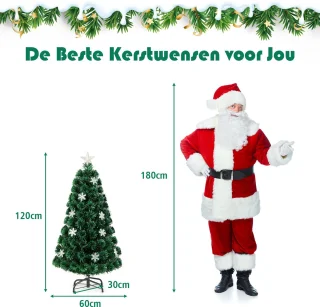 COSTWAY Kunstkerstboom, 90/120/150/180 cm, met glasvezelkleurwisselaar en sterpunt, dennenboom, pvc-naalden, ideaal voor thuis, kantoor, winkels en hotels, groen (120 cm) [Energieklasse F]