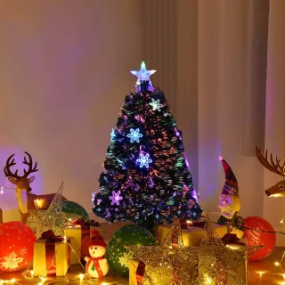 COSTWAY Kunstkerstboom, 90/120/150/180 cm, met glasvezelkleurwisselaar en sterpunt, dennenboom, pvc-naalden, ideaal voor thuis, kantoor, winkels en hotels, groen (120 cm) [Energieklasse F]