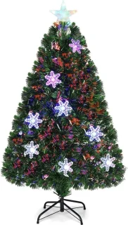 COSTWAY Kunstkerstboom, 90/120/150/180 cm, met glasvezelkleurwisselaar en sterpunt, dennenboom, pvc-naalden, ideaal voor thuis, kantoor, winkels en hotels, groen (120 cm) [Energieklasse F]