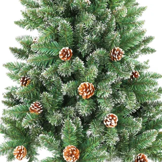 120cm Kunstkerstboom met lichtgevende groene PVC met sneeuweffect & dennenappels LED PVC kerstboom dennenboom decoratieve boom met standaard Kerstversiering voor kerstversiering