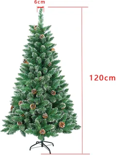 120cm Kunstkerstboom met lichtgevende groene PVC met sneeuweffect & dennenappels LED PVC kerstboom dennenboom decoratieve boom met standaard Kerstversiering voor kerstversiering