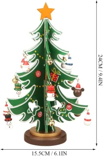 Mini-kerstboom - Houten kerstspeelgoedset voor op het bureau - DIY 3D-bureauversieringen - Bevat meerdere mini-kerstversieringen en 1 stervormige boomtop - Voor kerstversiering op het bureau (24 cm hoog)