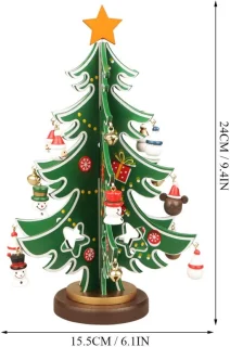 Mini-kerstboom - Houten kerstspeelgoedset voor op het bureau - DIY 3D-bureauversieringen - Bevat meerdere mini-kerstversieringen en 1 stervormige boomtop - Voor kerstversiering op het bureau (24 cm hoog)