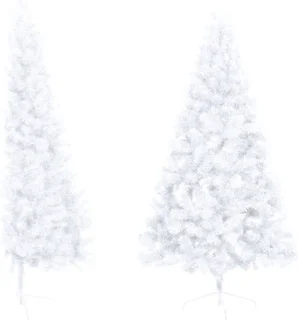 vidaXL - Kunstkerstboom - met - standaard - half - 150 - cm - PVC - wit