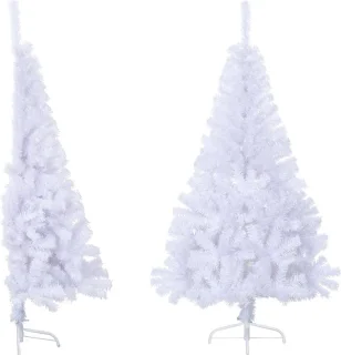 vidaXL - Kunstkerstboom - met - standaard - half - 150 - cm - PVC - wit