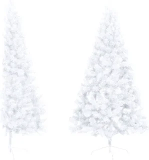vidaXL - Kunstkerstboom - met - standaard - half - 150 - cm - PVC - wit