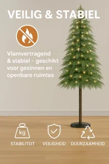 Kunstkerstboom 180 cm – Slank & Realistisch – Inclusief Warmwitte LED-verlichting – Brandveilig – Voor Binnen & Overdekt Buiten