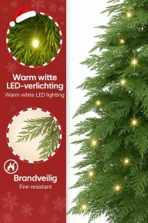 Kunstkerstboom 180 cm – Slank & Realistisch – Inclusief Warmwitte LED-verlichting – Brandveilig – Voor Binnen & Overdekt Buiten