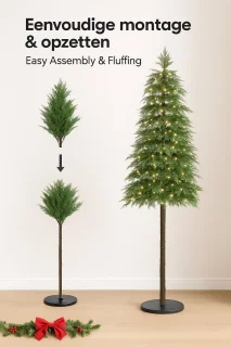 Kunstkerstboom 180 cm – Slank & Realistisch – Inclusief Warmwitte LED-verlichting – Brandveilig – Voor Binnen & Overdekt Buiten