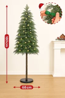 Kunstkerstboom 180 cm – Slank & Realistisch – Inclusief Warmwitte LED-verlichting – Brandveilig – Voor Binnen & Overdekt Buiten