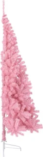 vidaXL - Kunstkerstboom - met - standaard - half - 210 - cm - PVC - roze
