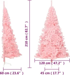 vidaXL - Kunstkerstboom - met - standaard - half - 210 - cm - PVC - roze