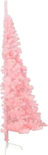 vidaXL - Kunstkerstboom - met - standaard - half - 210 - cm - PVC - roze