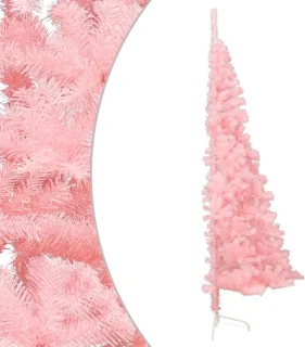 vidaXL - Kunstkerstboom - met - standaard - half - 210 - cm - PVC - roze
