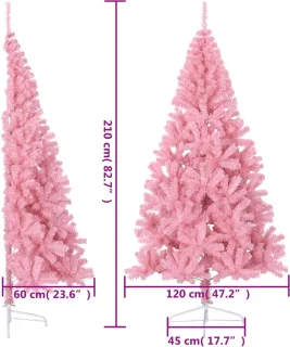 vidaXL - Kunstkerstboom - met - standaard - half - 210 - cm - PVC - roze