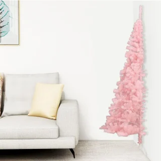 vidaXL - Kunstkerstboom - met - standaard - half - 210 - cm - PVC - roze