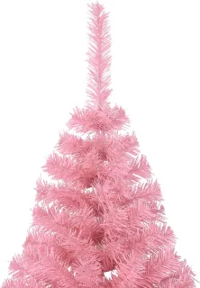 vidaXL - Kunstkerstboom - met - standaard - half - 210 - cm - PVC - roze