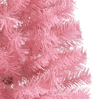 vidaXL - Kunstkerstboom - met - standaard - half - 210 - cm - PVC - roze